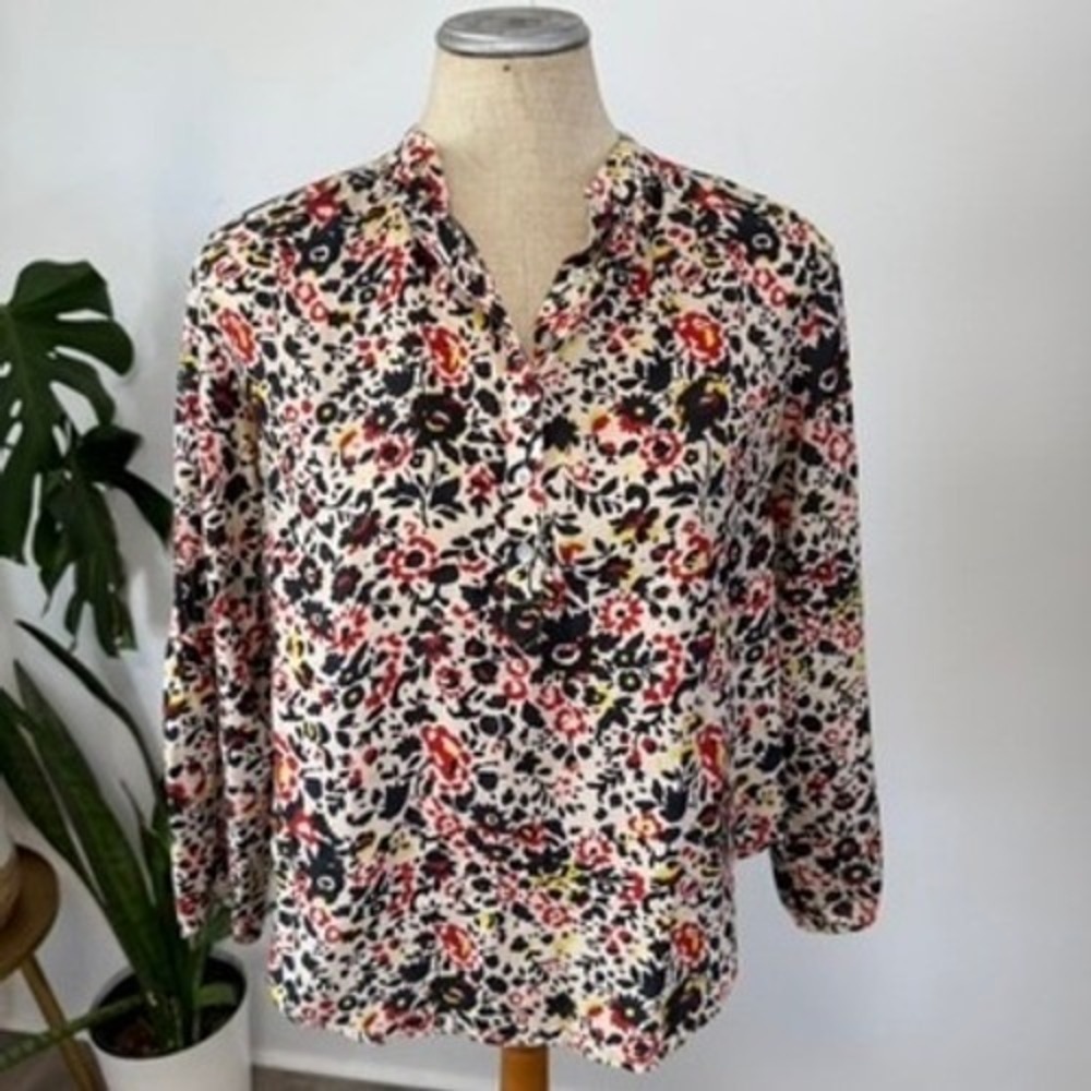 Apiece Apart Floral Silk Blouse Womens 4 Cream Multi Long Sleeve Boho Chic Top